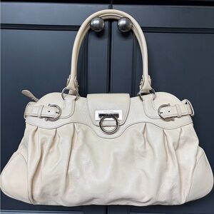 Ferragamo Marisa Gancini Ivory Leather Satchel — Excellent Condition w/ Dust Bag